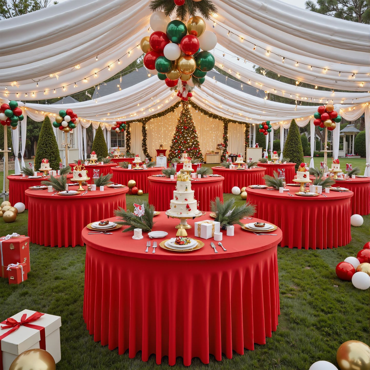 Red Tablecloth Christmas Party Decoration, Party Photography Props, Holiday Venue Layout Tablecloth