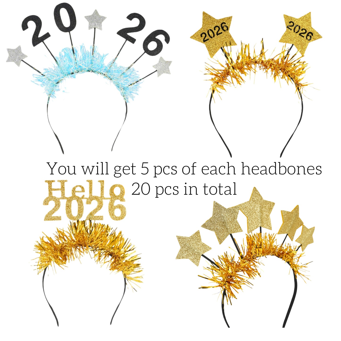 2026 New Year Hair Accessories, Holiday Parties Headbands for Adults and Children