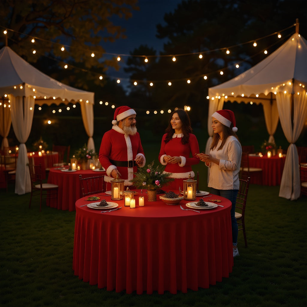 Red Tablecloth Christmas Party Decoration, Party Photography Props, Holiday Venue Layout Tablecloth