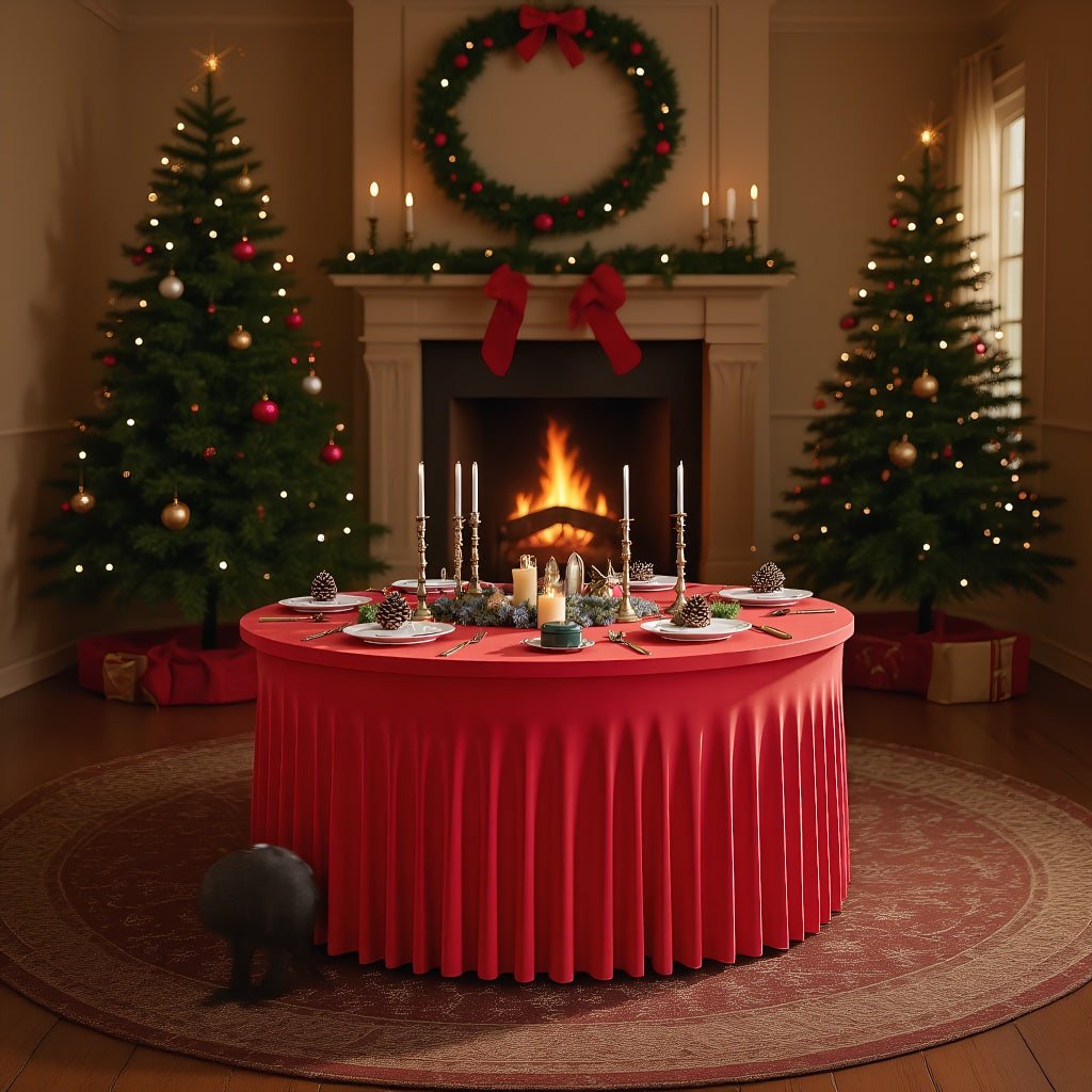 Red Tablecloth Christmas Party Decoration, Party Photography Props, Holiday Venue Layout Tablecloth