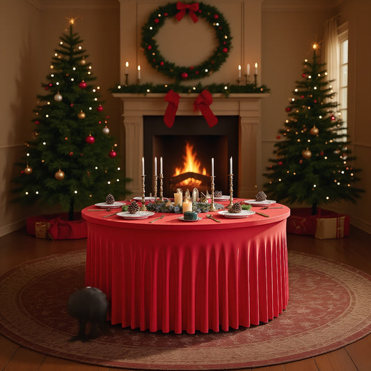 Red Tablecloth Christmas Party Decoration, Party Photography Props, Holiday Venue Layout Tablecloth