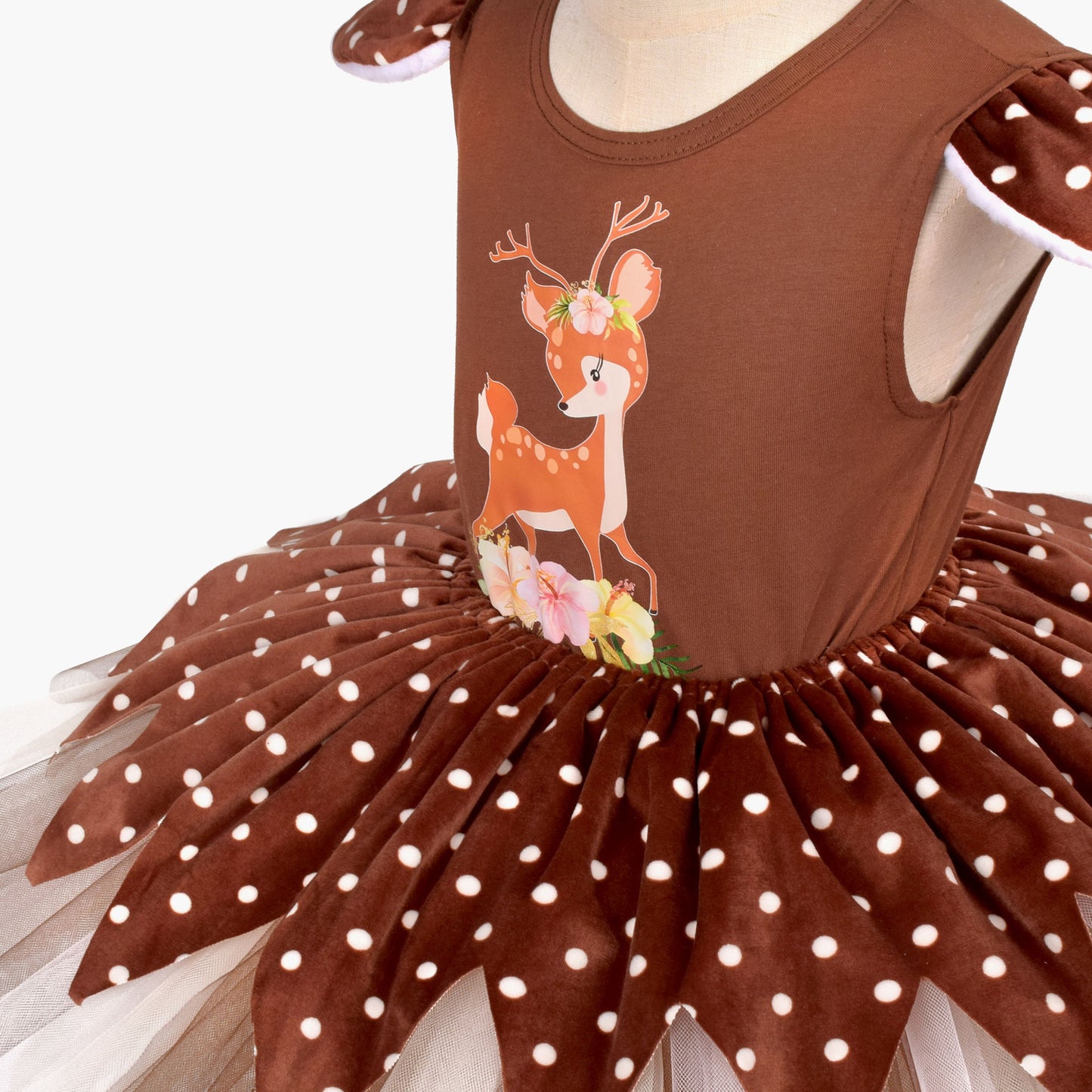 Christmas Reindeer Print Dress Girl's Fluffy Skirt Dress Up Party Photography Dress + Hairbond