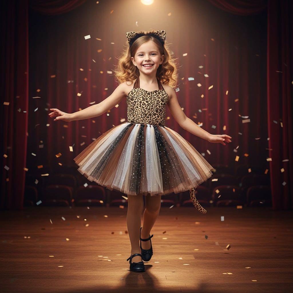 Wild Leopard Animal Role-Playing Costume Mesh Fluffy Skirt Halloween Party Children's dress