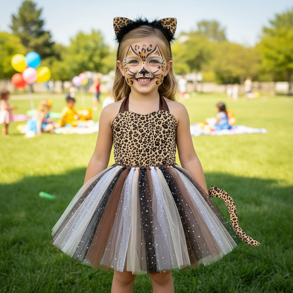 Wild Leopard Animal Role-Playing Costume Mesh Fluffy Skirt Halloween Party Children's dress