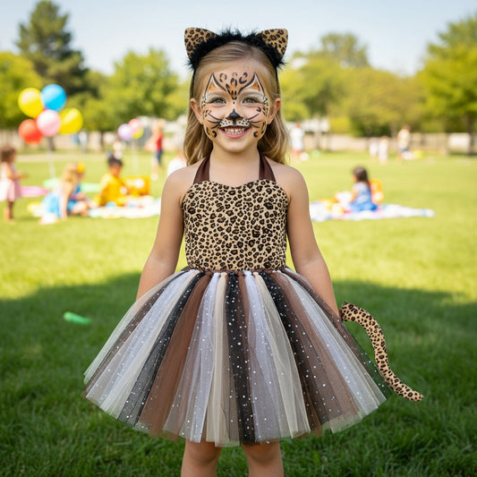 Wild Leopard Animal Role-Playing Costume Mesh Fluffy Skirt Halloween Party Children's dress